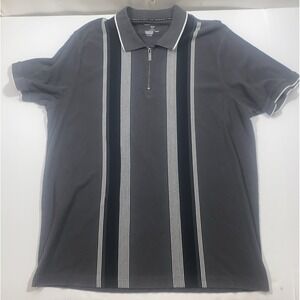 Shaquille O'Neal‎ Polo Shirt Black White Knit Zip 3XL Retro Pattern